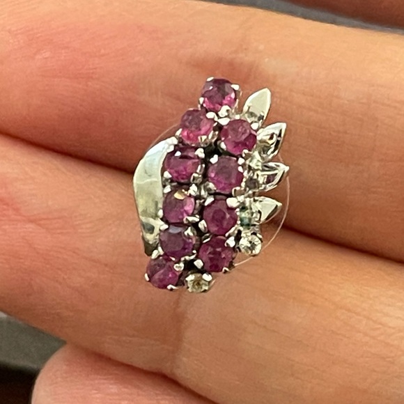 Ruby & white sapphire solid sterling silver single earring - Picture 7 of 8